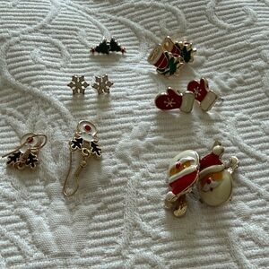 Holiday Enamel Earring and Pin Set - Red, Green, White